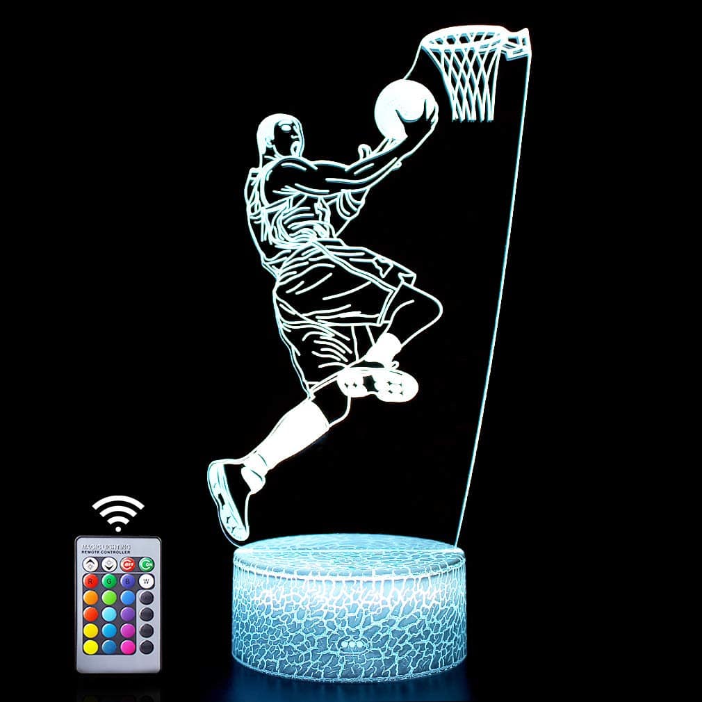 Lampada da basket 3D compleanno, luce notturna, 16 colori che cambiano e telecomando luci illusione per ragazzi bambini Natale festa di compleanno(uomo di pallacanestro)