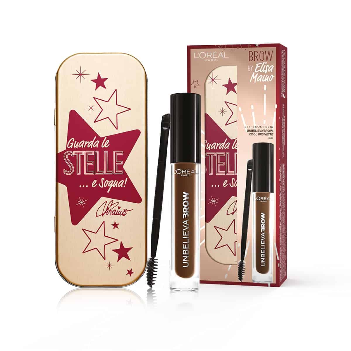 L'Oréal Paris Pochette Idea Regalo Donna, Include Gel Sopracciglia a Lunga Tenuta Unbelievabrow, Cool Brunette (108)