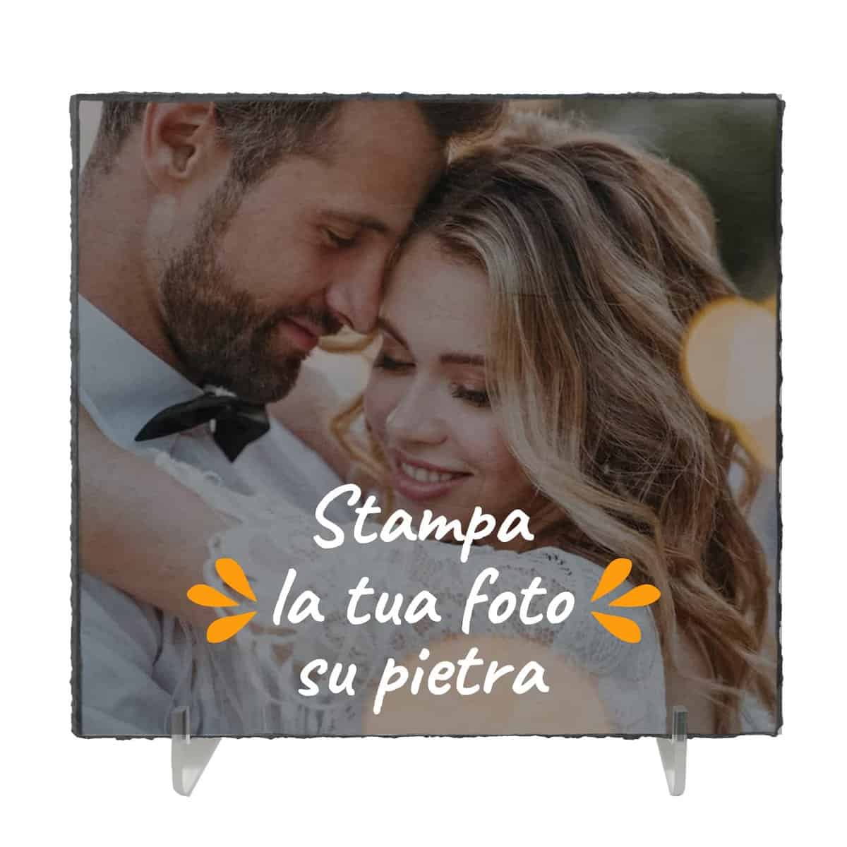 LASERO' Pietra di Ardesia con Foto Personalizzata - Regalo per Anniversario Matrimonio, Natale o Compleanno (15x15cm)