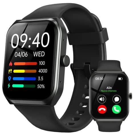Smartwatch TUYOMA per uomini, 1.91″ con Bluetooth, 112+ modalità sport, impermeabile, monitor sonno, frequenza cardiaca, pedometro, gaming, Android/IOS.