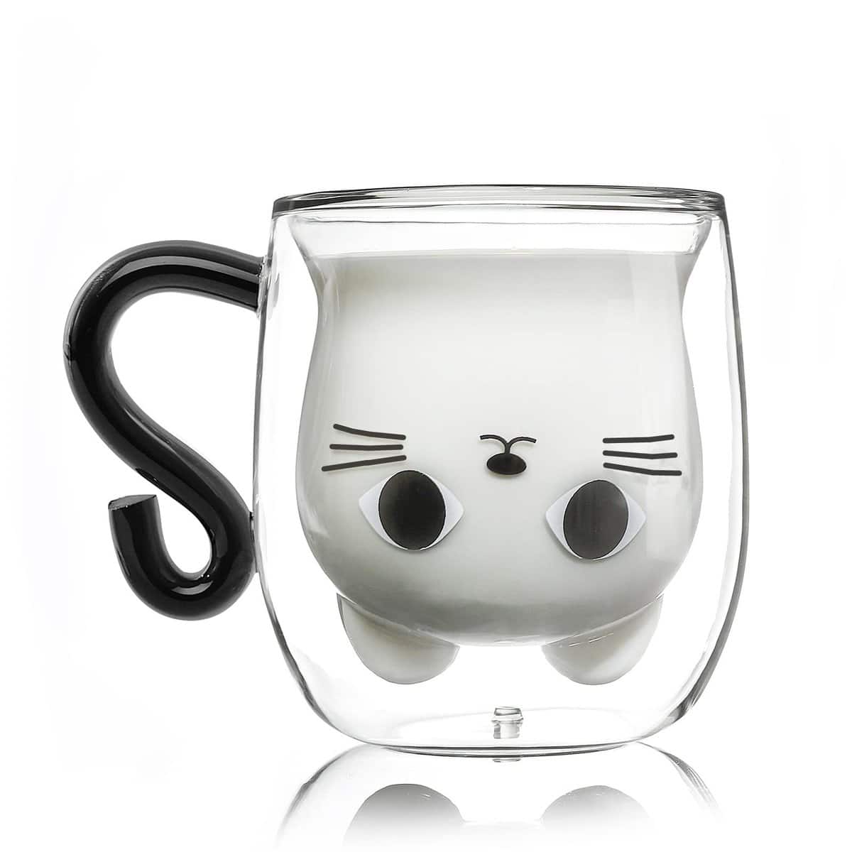 Qinhai Tazza Gatto, Doppia Parete Vetro, da Caffe, Idee Regalo Donna Amica Moglie Maestra Ragazzi, per Natale Pasqua Festa della Mamma Compleanno Halloween