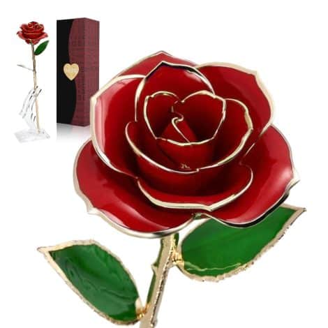 Rose placcate in oro 24K con petali autentici, supporto e scatola inclusi, fiore artificiale per regali speciali.