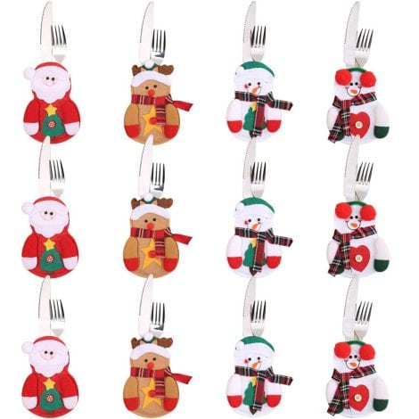 Set Natalizio Portaposate Gudotra con 12 Pezzi, Decorazione per Tavolo di Natale con simpatici personaggi.