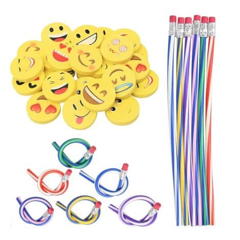 Set di matite flessibili e gomme emoji PLABBDPL, 32 pezzi, ideale come regalo per feste dei bambini.