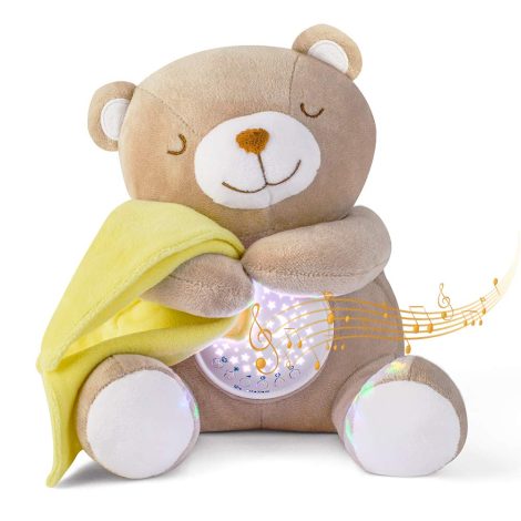 APUNOL Carillon Neonati, Peluche per Nanna, Luce Notturna Ricaricabile USB: regalo ideale per neonate con sensore di pianto, proiettore stele e rumori rilassanti.