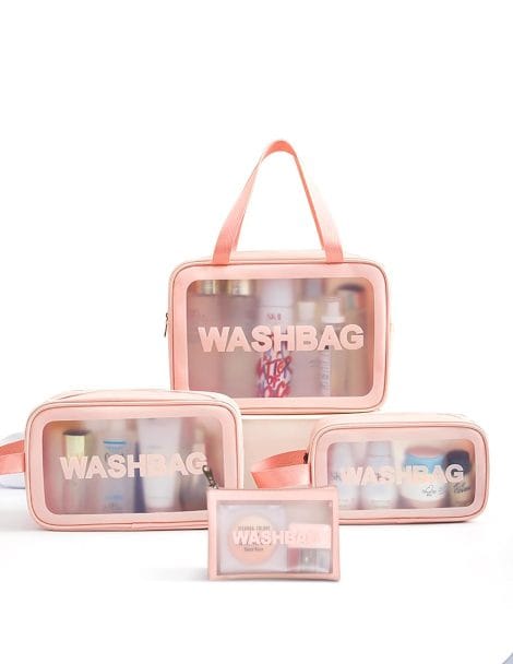 Beauty Case di Viaggio MidingChai, Organizer per Uomo e Donna, Pochette Trasparente con 4 Borse Da Toilette Impermeabili (Rosa).
