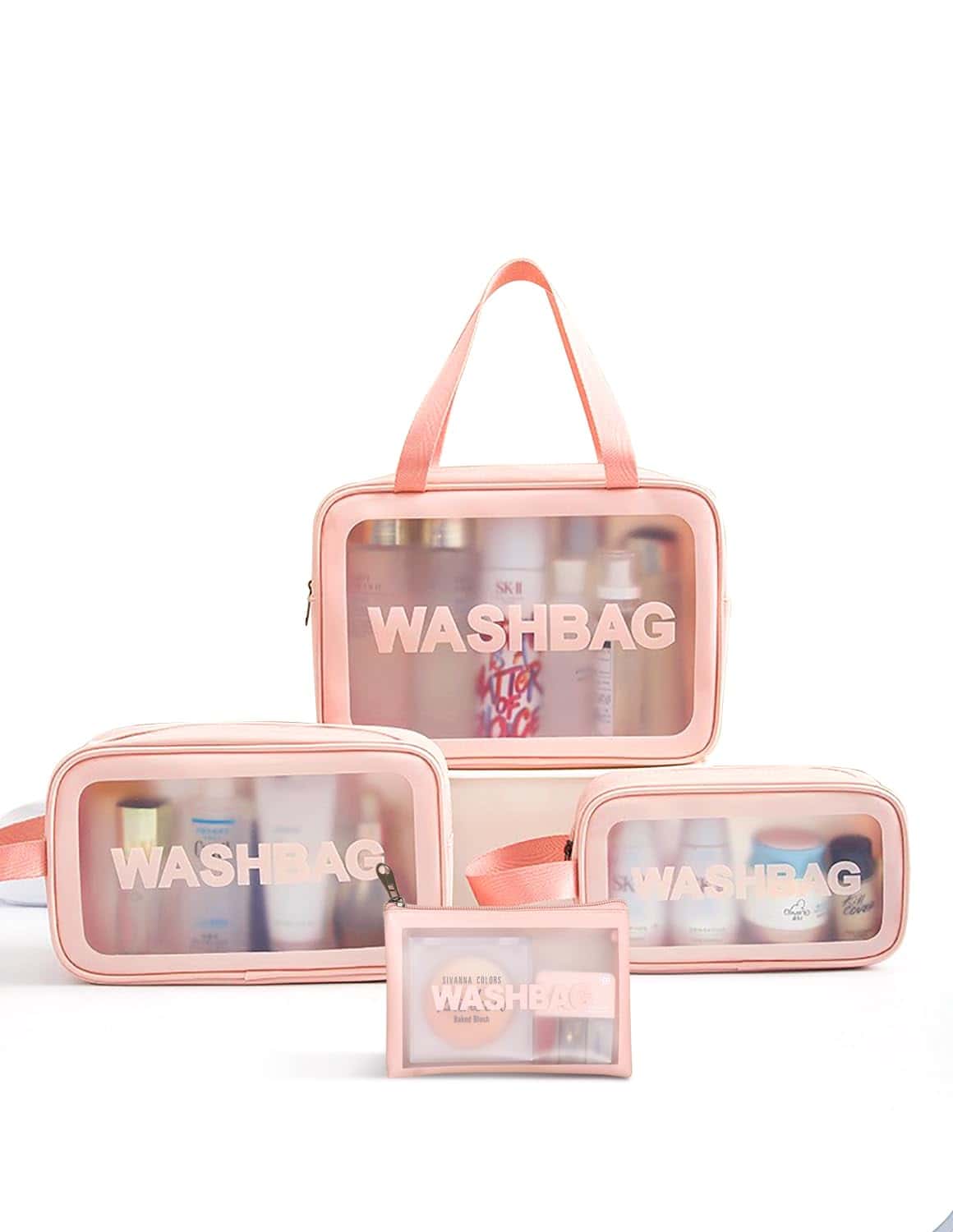 MidingChai Beauty Case da Viaggio Uomo, Organizer Borsa Donna, Pochette Trucchi Trasparente, 4 Pezzi Borse Da Toilette Impermeabili per Bagno Piscina Aereo (Rosa)