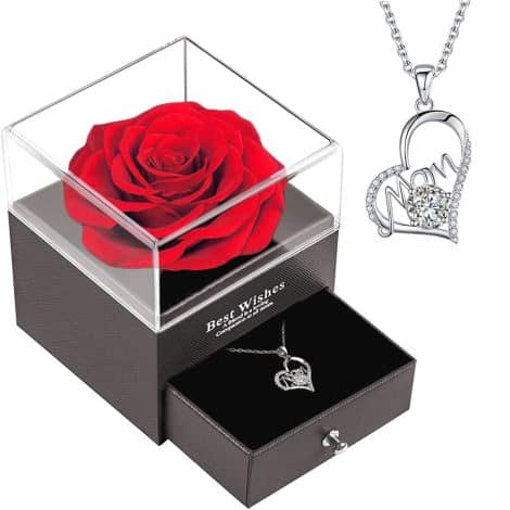 Rosa eterna per la mamma con confezione regalo, idea regalo originale per il compleanno della mamma.