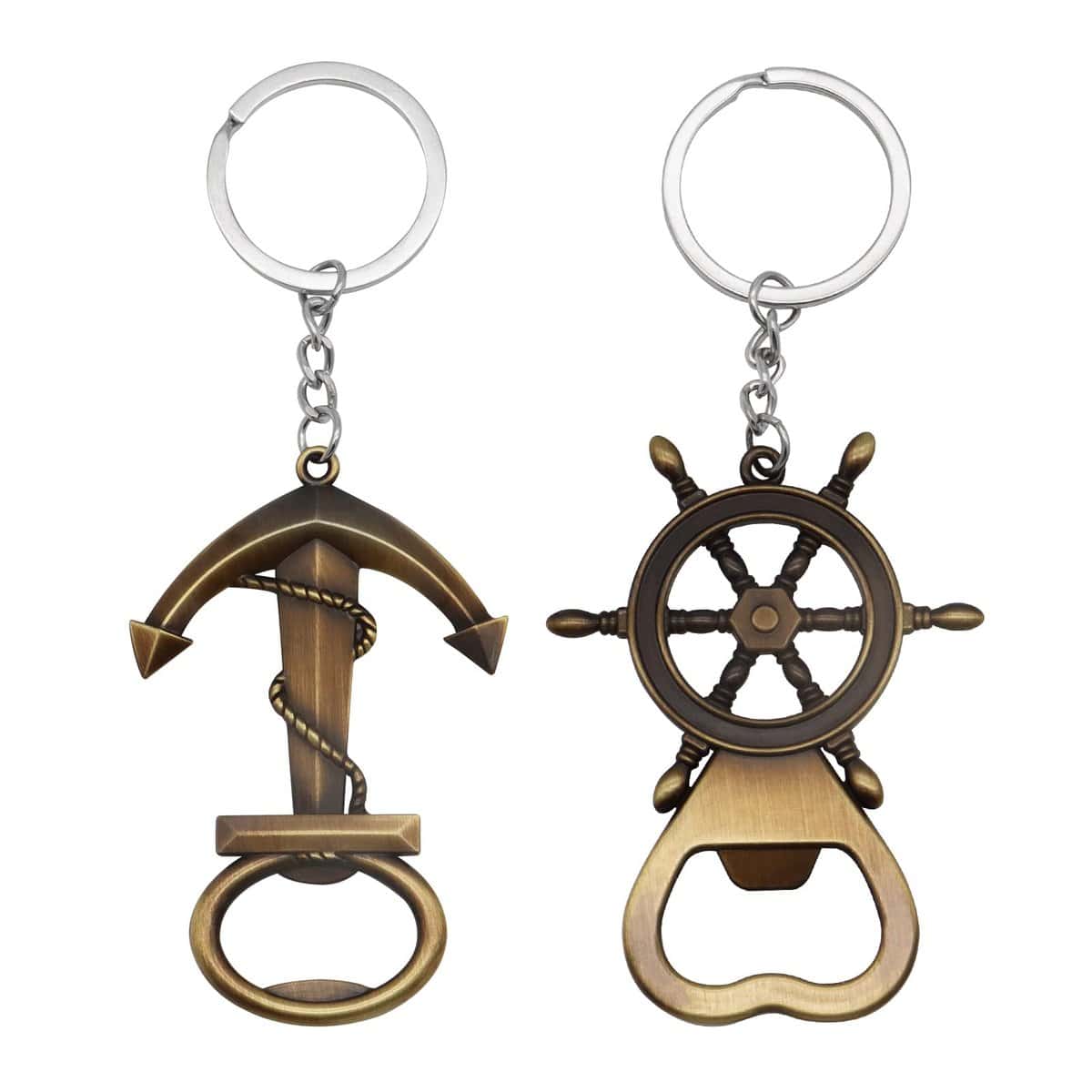 2 Pcs Portachiavi Apribottiglie, Stile Vintage Unico del Timone e del Portachiavi Dell'ancora, Portachiavi Apri Birra Portatile in Lega di Zinco con Anello Portachiavi, per Bar Feste Regali per Uomini