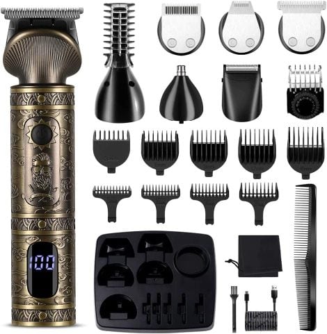 Surker Set di Tagliacapelli e Regolabarba Multifunzionale per Uomo, con 7 accessori in uno.