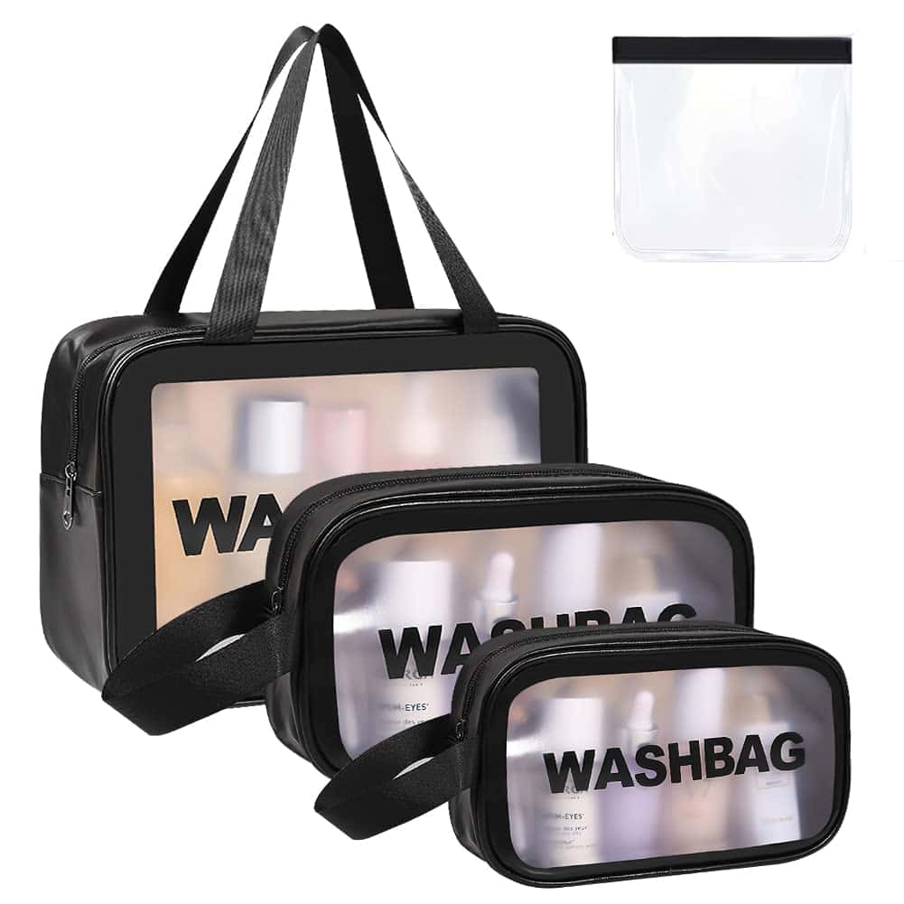 Aucuu Borse Da Toilette Trasparente, 4 Pezzi Beauty Case Trasparente, PVC Trousse da Viaggio Impermeabile, Borsa Cosmetici da Viaggio, Cosmetici Trucco Portatile per Bagno, Piscina, Viaggio, Aereo