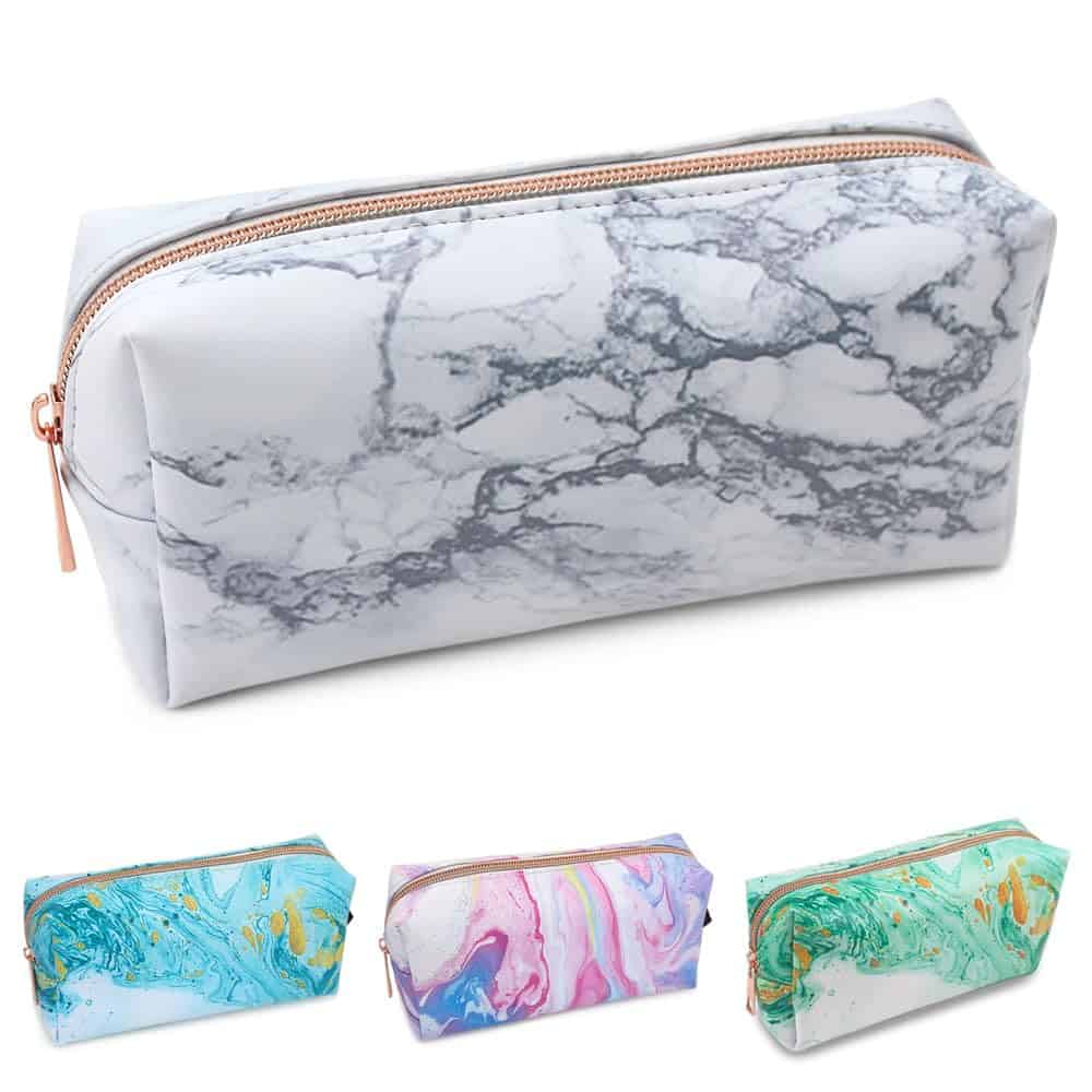Fashion Stationery - Astuccio in marmo bianco per donne, ragazze e adolescenti. Può essere utilizzato come borsa per il trucco e i cosmetici da donna o come regalo