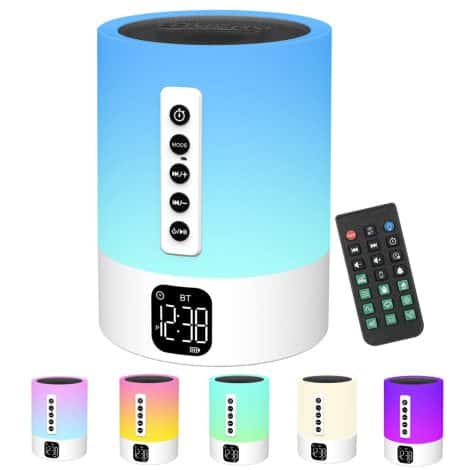 Altoparlante Bluetooth 5 in 1, con luce, macchina rumore bianco, sveglia, lampada comodino. Regalo versatile per ragazze, ragazzi, donne. Ideale per Natale e compleanni.