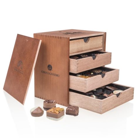 Scatola Natalizia – 40 cioccolatini alcol-free in legno | Dolcetti festivi | Praline | Idea regalo per tutti | Natale