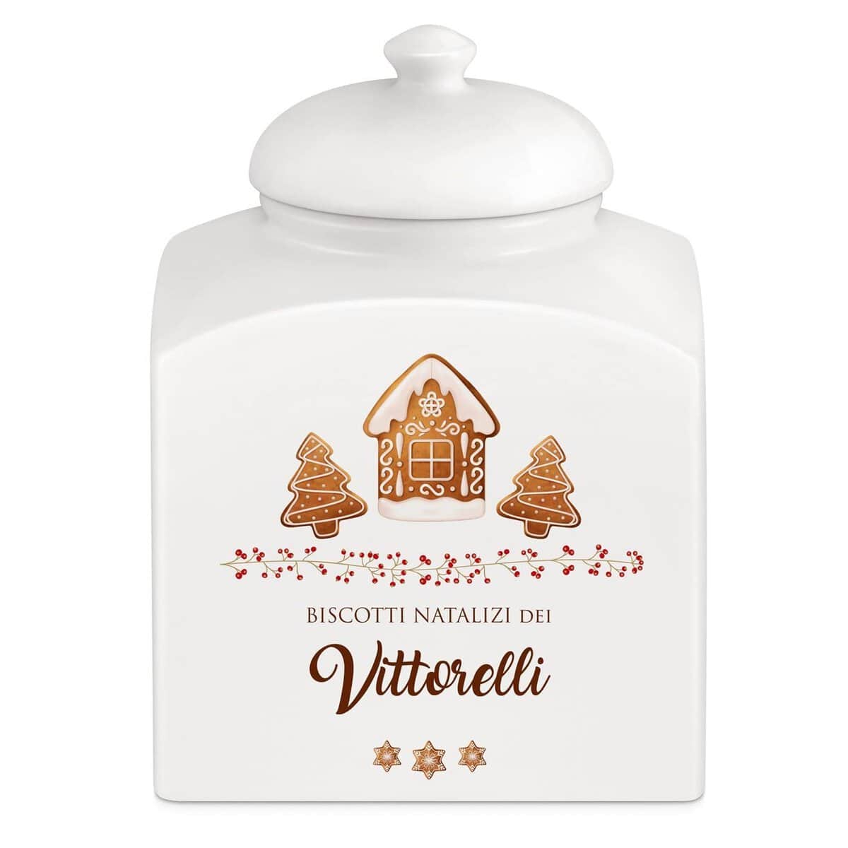 Maverton Barattolo per dolci in ceramica - stampa personalizzata - Barattolo per caramelle 3 L - protezione ermetica porta biscotti - pensiero per la coppia - natale in famiglia