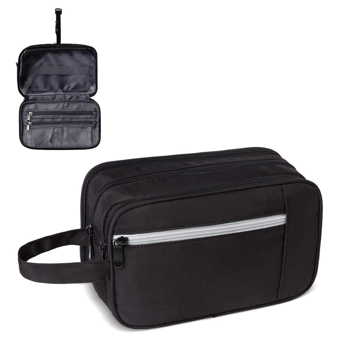 VASCHY Beauty Case, Beauty Case Uomo da Viaggio Borsa da Toilette Donna Trousse Uomo Grande Impemeabile Trousse Trucchi Cosmetico Borsa Bagno Uomo con Gancio per Appendere Nero Regalo di Natale