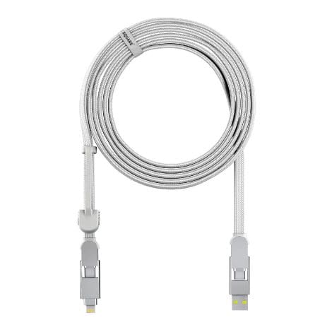 inCharge XL 300 cm – Cavo USB Type-C, Cavo Universale Cellulare, Caricatore 6 in 1, Gadget Tecnologico, Bianco, Cavo Lightning da 100W. Regalo Uomo.