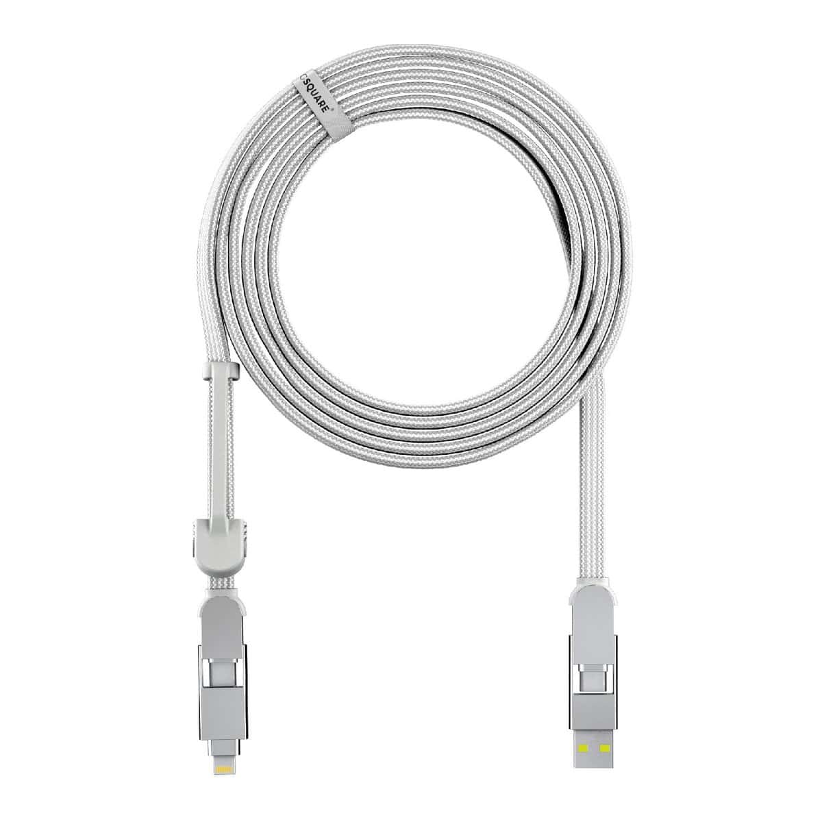 Rolling Square inCharge XL 300 cm - Cavo Usb Type-c, Cavo Universale Cellulare, Regalo Uomo, Caricatore Universale Cellulare 6 in 1, Gadget Tecnologico, Bianco, Cavo Lightning da 100W
