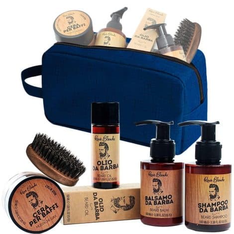 Kit completo per la cura della barba Renée Blanche, fatto in Italia, ideale come regalo.