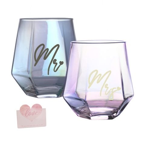 Set di bicchieri da vino Mr and Mrs BigNoseDeer, perfetto regalo per anniversari, fidanzamenti, Natale o San Valentino.
