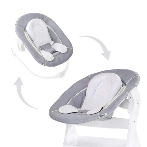 Sdraietta per neonato Hauck, da 0 Mesi a 9 Kg, Alpha Bouncer 2in1, adatta ai seggioloni Hauck Alpha Plus e Beta Plus, con riduttore e funzione dondolo, colore grigio.