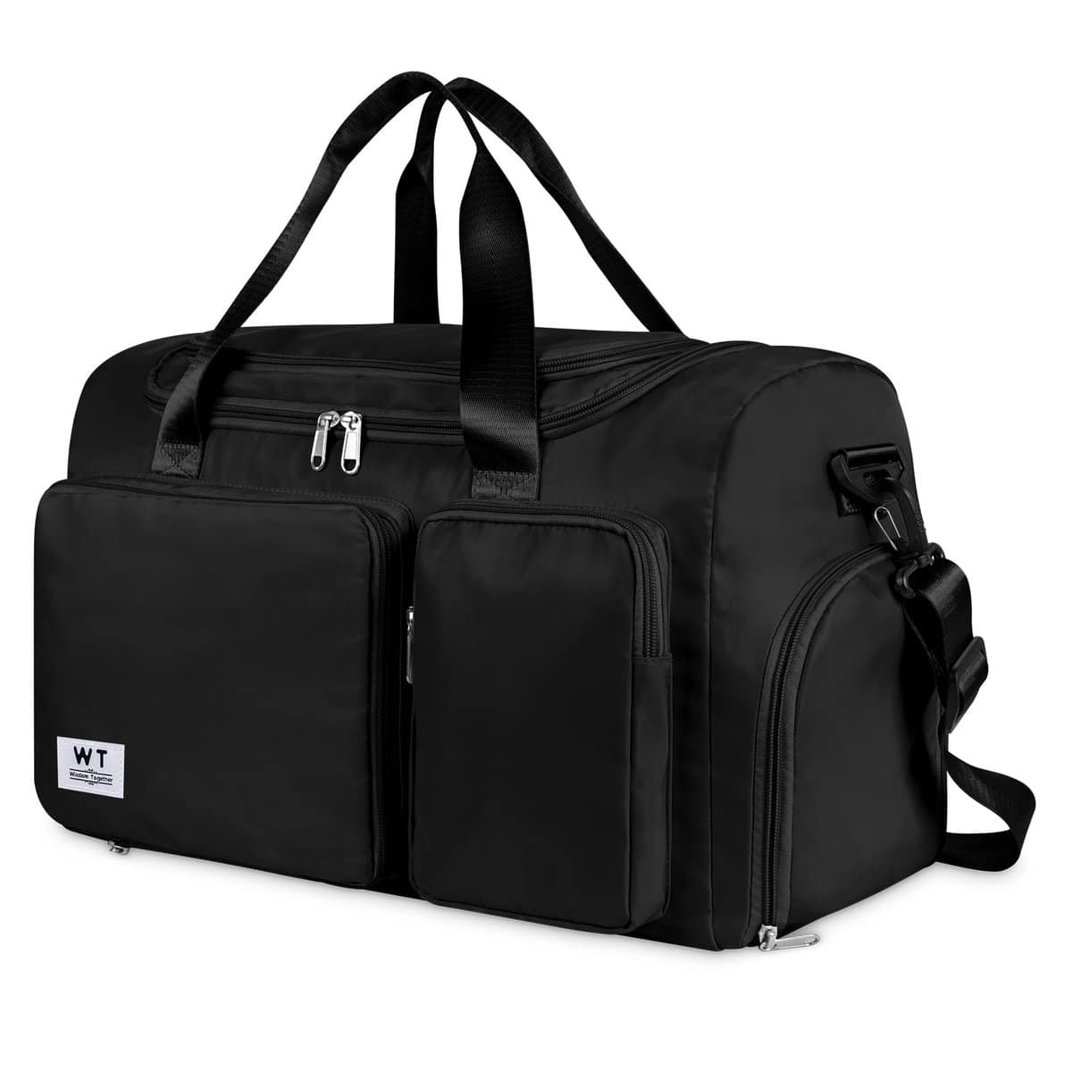WT Wisdom Together WT Borsone da Viaggio Pieghevole con Scomparto Scarpe, da Palestra Sportiva per Donna e Uomo, Grande Borsa Fitness, Allenamento, Nuoto, Fine Settimana (Nero)