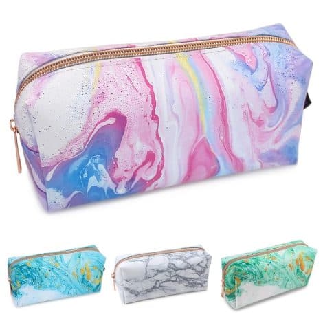 Astuccio in marmo bianco alla moda per donne, ragazze e adolescenti, ideale come trousse o regalo rosa.