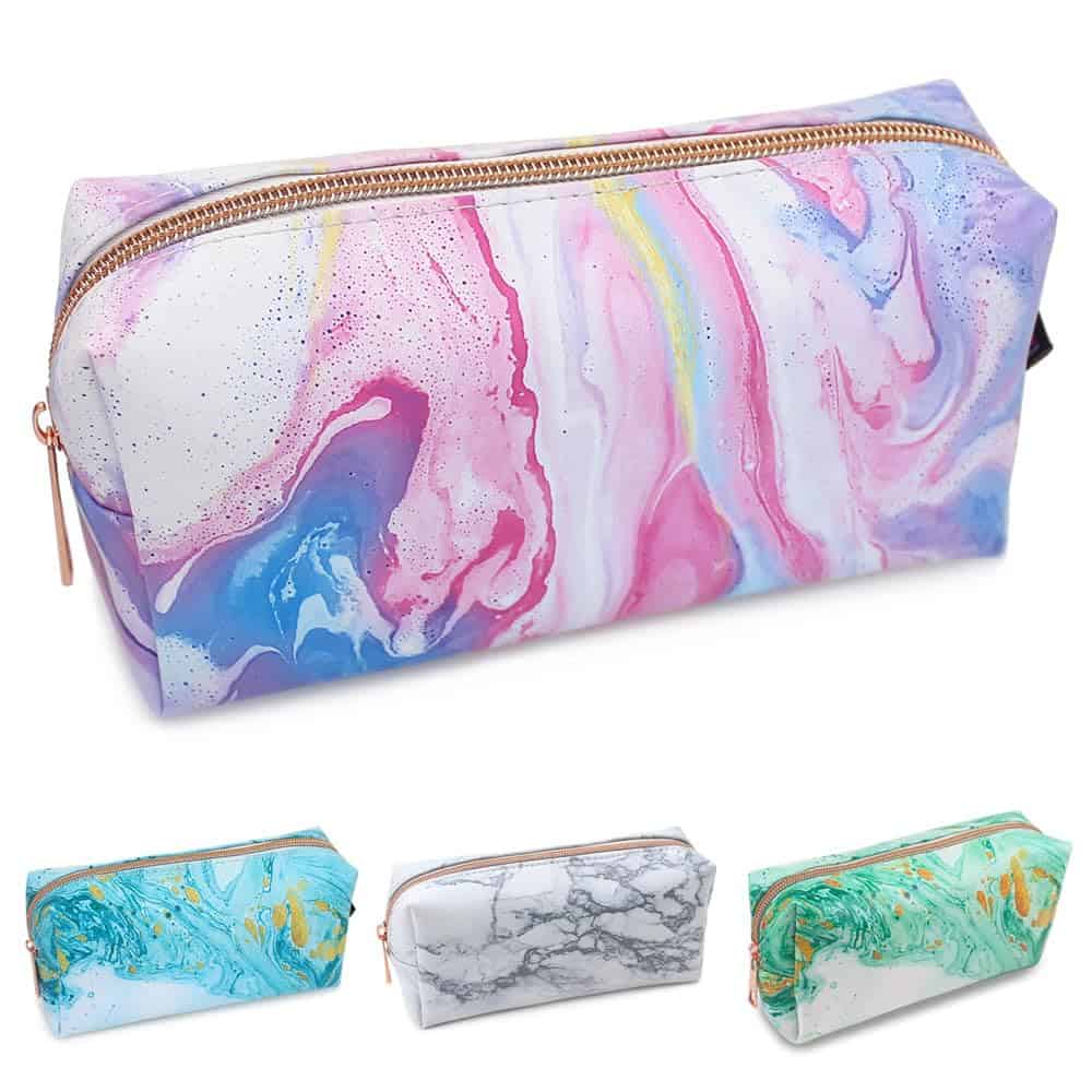 Astuccio per matite in marmo bianco alla moda, per donne, ragazze, adolescenti, trousse o regali per lei, rosa, marmo