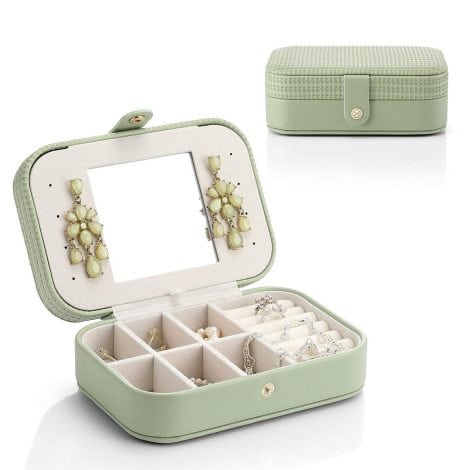 Vlando Portagioie da Viaggio, Organizzatore Portatile Piccolo con Specchio, Regalo Festa Della Mamma (Verde).