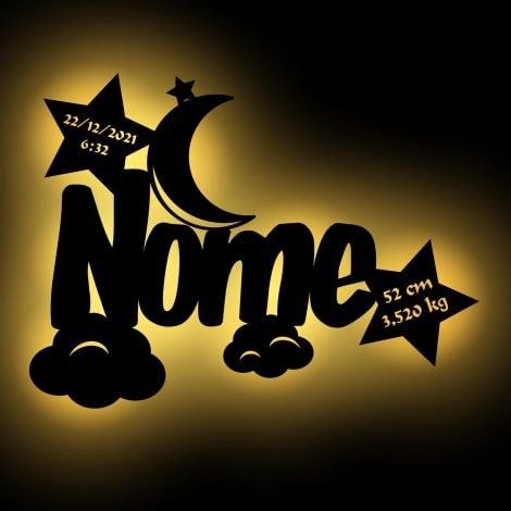 Lampada Notte Luna di Nuvole, Regalo Personalizzato per Neonato: Ideale per Battesimo e Nascita.