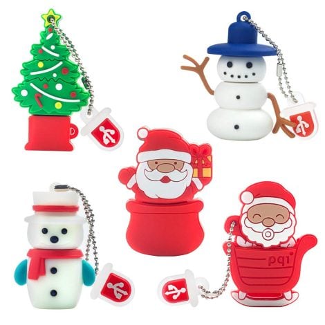 Chiavetta USB Natalizia 16GB 5 Pezzi con Babbo Natale, Pupazzo di Neve e Albero di Natale. Regalo di Natale per Famiglia e Amici.