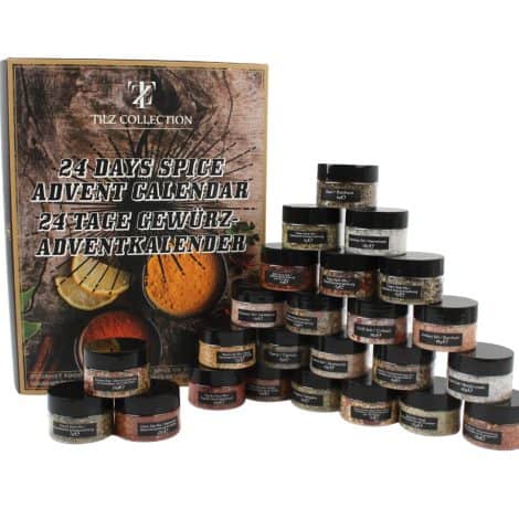 Calendario dell’Avvento 2023-24 con mini barattolini di spezie per cucina; regalo di Natale gourmet per cuochi.