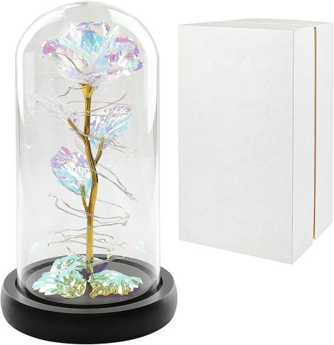 Regalo 24K Galaxy Rose per la Festa della Mamma, con Rose Artificiali in una Cupola di Vetro. Perfetto per Mamma!