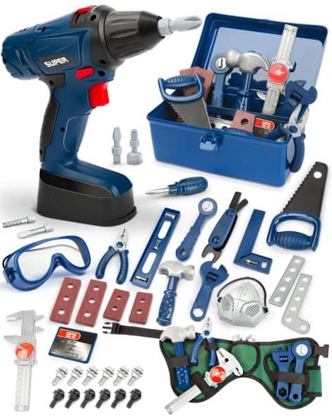 Set di attrezzi da gioco Vanplay con trapano elettrico, perfetto regalo di Natale per bambini da 3 a 7 anni.