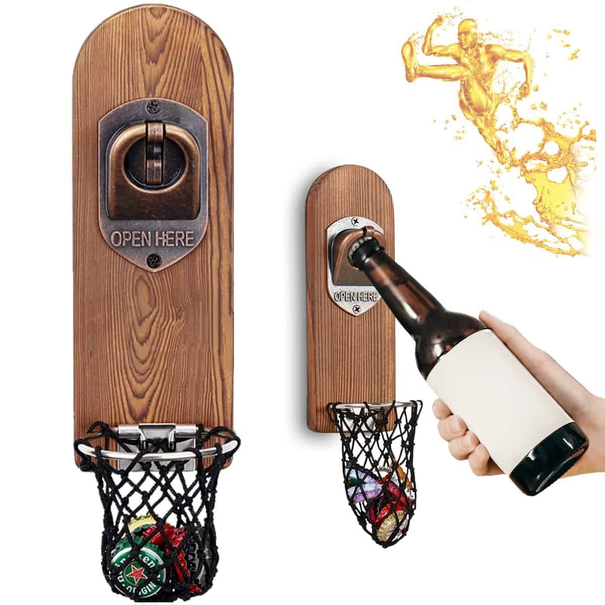 Apribottiglie Magnetico da Legno, da Muro Divertenti, Professionale, Accessori Bar Esterno, Gadget utili per Feste, Idee Regalo Uomo e Amanti della Birra (Stile 3)