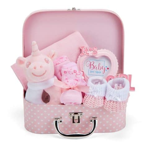 Set Regalo per Neonata – Baby Shower in Scatola Rosa con Accessori Essenziali per Bimbe.