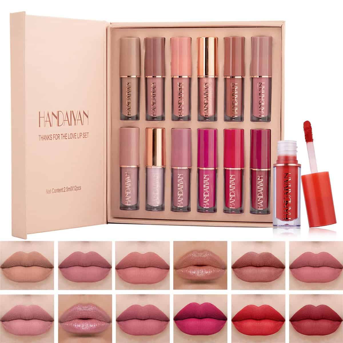 Olasfa 12 Colori Set Rossetti Matte Lunga Durata Rossetto Liquido Impermeabile Tinta Labbra Lucidalabbra Make Up Lipstick Regalo di Compleanno per Donna Ragazze