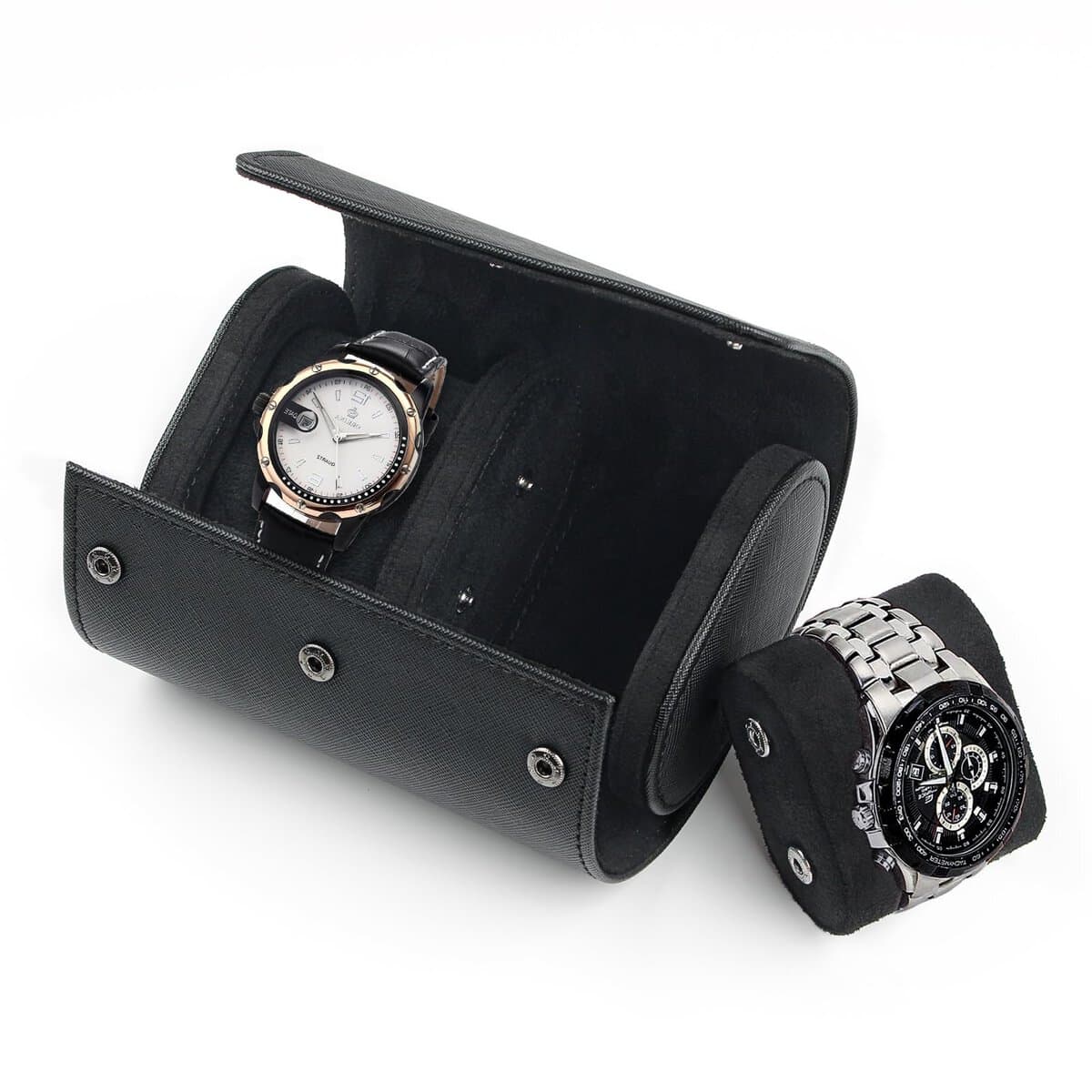 gramiibeau Scatola per orologi con 2 orologi, in pelle PU, portatile, con fodera interna in velluto, per uomini e donne, 15 x 10 x 7,5 cm