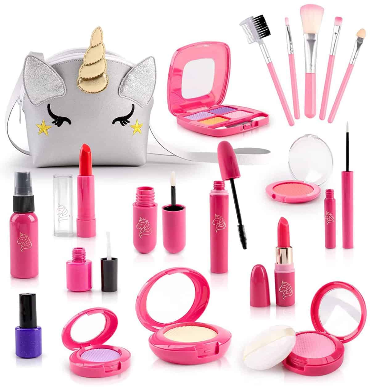 STAY GENT Trucchi Finti Bambina 3 4 5 6 7 8 9 10 11 12 Anni, 20pezzi Set Trucchi Bambina Parrucchiera Bambina con Argento Unicorno Borsa Valigetta, Regali di compleanno e di Natale per Bambine Ragazze