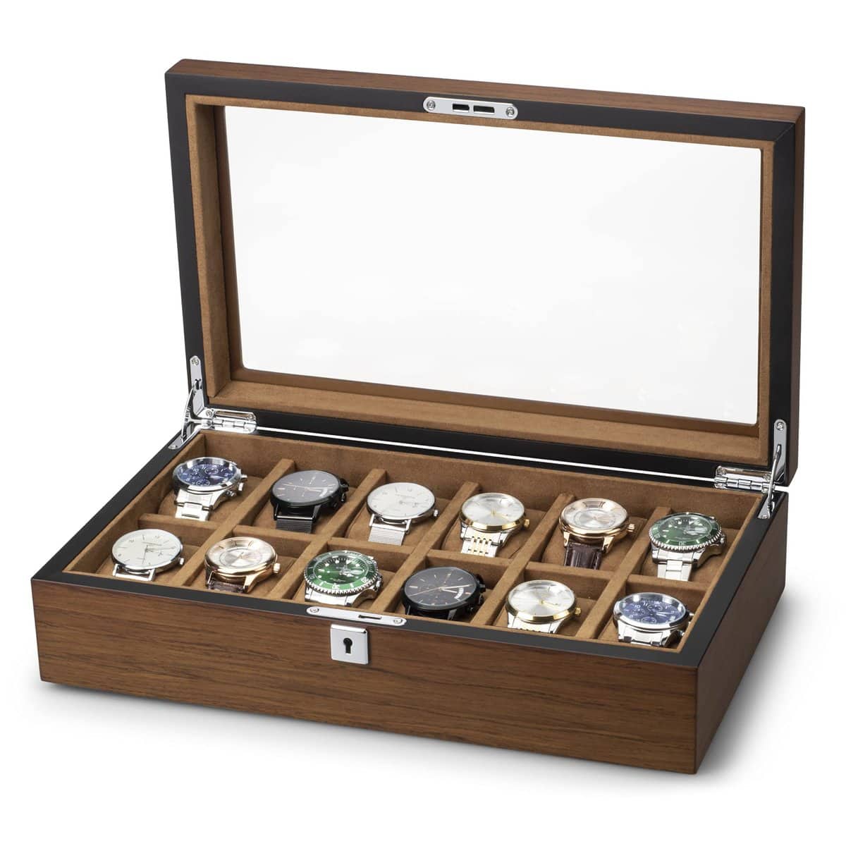 QIWODE Scatola porta orologi in legno a griglia 12, portaoggetti porta orologi, organizer per orologi, regali di San Valentino Regali di compleanno per uomini e donne (12 Slot)