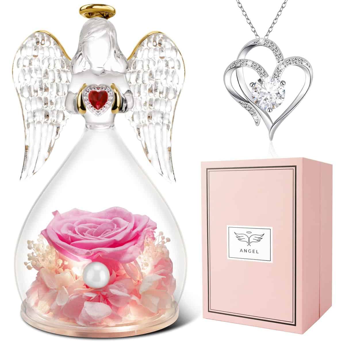 Miofula Rosa Stabilizzata Angelo Regalo per Donna, Rosa Eterna Regalo di San Valentino per lei, Regalo di Festa della mamma Natale Compleanno per Mamma Nonna Fidanzata