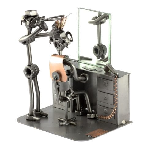 Set Parrucchiere in Metallo con Specchio I Regalo Originale I Soprammobili I Modellino I Omini di Viti.