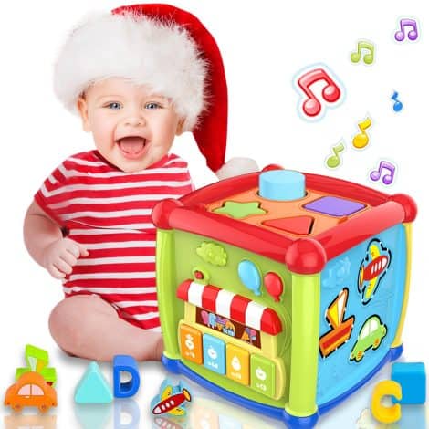 Cubo Giocattoli per Bambini 1 Anno: Giochi Educativi Montessori 6-in-1, con Musica, Forme e Regalo Età 1-2 Anni.