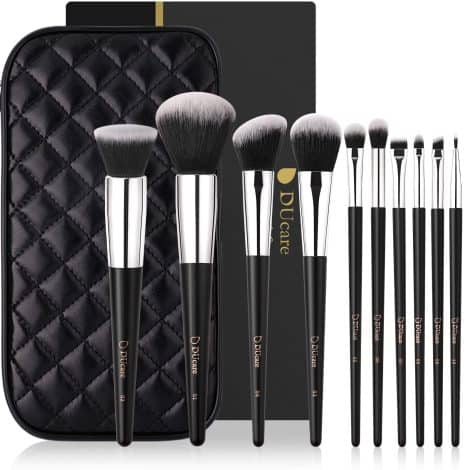 Set di 10 pennelli da trucco professionali di alta qualità con custodia regalo, ideale per donna.