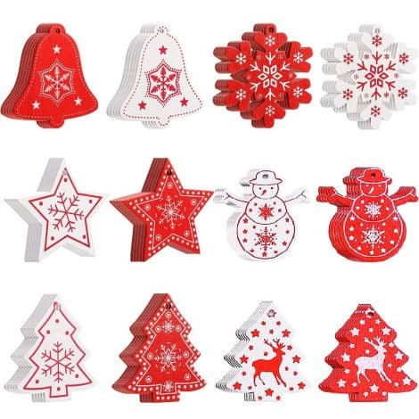 60 pezzi di etichette in legno per decorazioni natalizie, perfetti per l’albero di Natale.