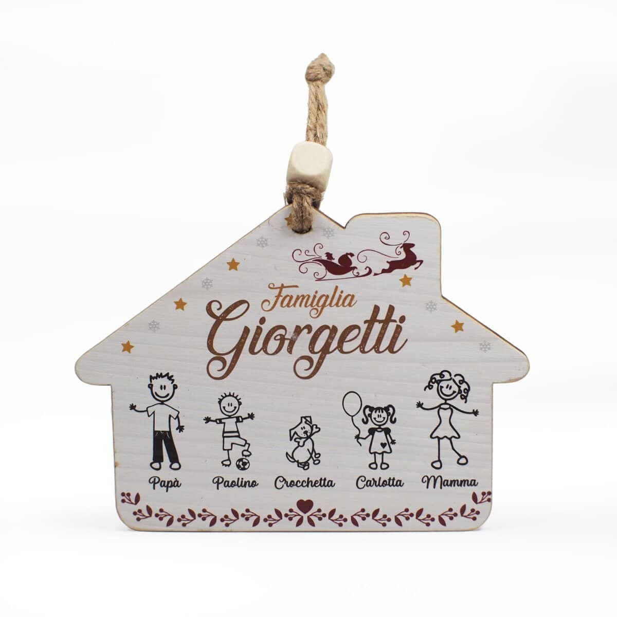 WOOD FOR YOU Addobbo Natalizio Personalizzato con Personaggi e Nomi Palla di Natale Casetta in Legno Decorazione Albero Casa Idea Regalo (Bianco)