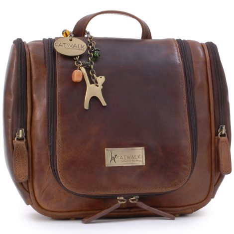 Collezione Catwalk Handbags in Vera Pelle – Porta Cosmetici/Pochette per Trucchi/Borsa da Toilette/Beauty Case da viaggio – Scatola Regalo – Maisie – Marrone PLP