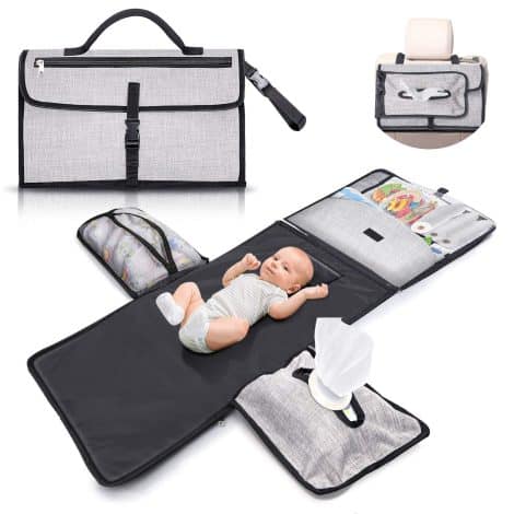 Fasciatoio Portatile XL Impermeabile – Pratico e completo di tasche, dispenser di salviette e cuscino.