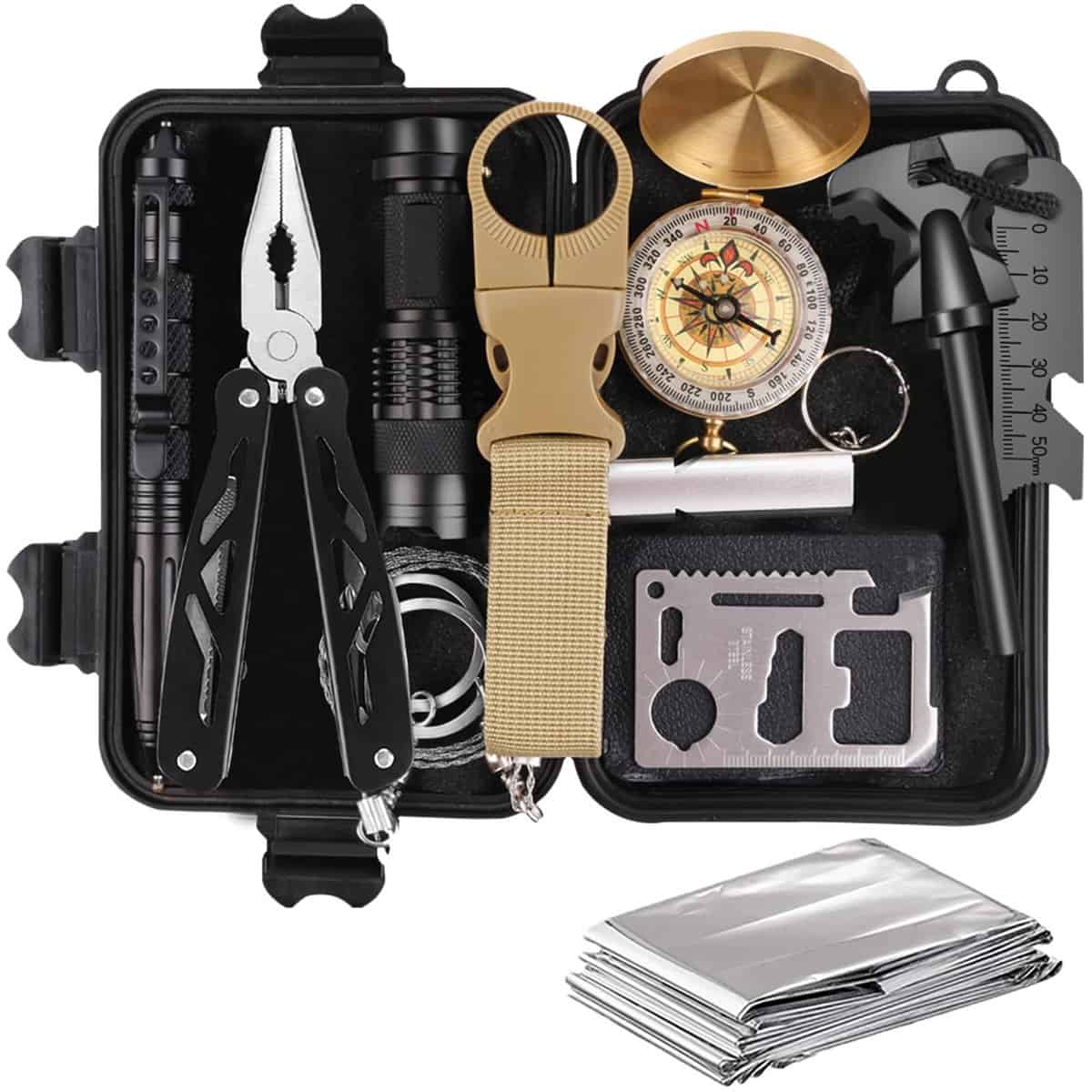 Kit Sopravvivenza Uomo Regali per Lui Papà - Professionale Kit di Sopravvivenza Survival Accessori per Gli Sport All'aperto, Campeggio, Alpinismo, Idee Regalo Uomo Originali Natale Compleanno