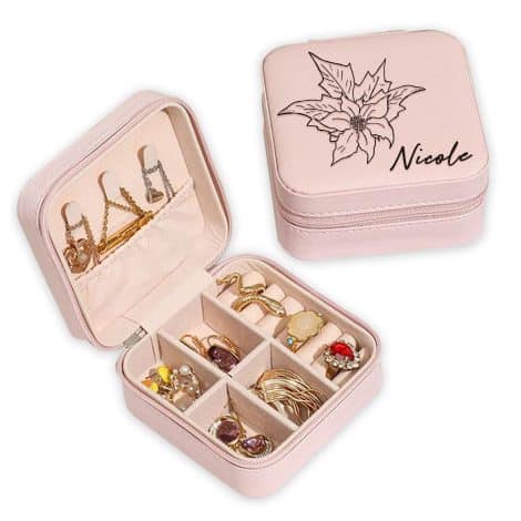 Portagioie Nero Personalizzato per Anelli, Orecchini, Collana e Bracciale, Regalo di Compleanno per Donne.
